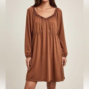 True Craft Coco Rose Brown "Good Vibes" On/Off Shoulder Peasant Dress Size Large